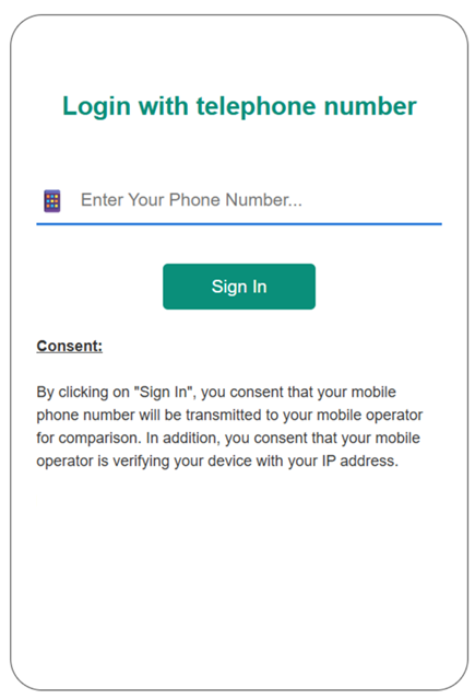 Example login screen with mandatory Spain number verify consent text